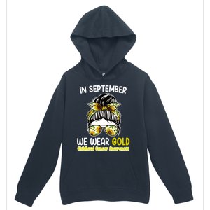 Floral Messy Bun In September We Wear Gold Childhood Cancer Urban Pullover Hoodie