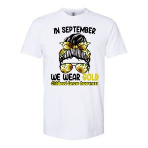 Floral Messy Bun In September We Wear Gold Childhood Cancer Softstyle CVC T-Shirt