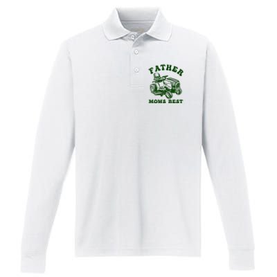 Father Mows Best Lawn Fathers Day Performance Long Sleeve Polo