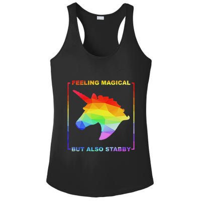 Feeling Magical But Also Stabby Funny Unicorn Ladies PosiCharge Competitor Racerback Tank