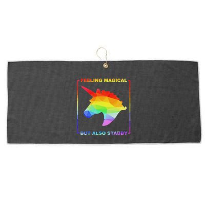 Feeling Magical But Also Stabby Funny Unicorn Large Microfiber Waffle Golf Towel