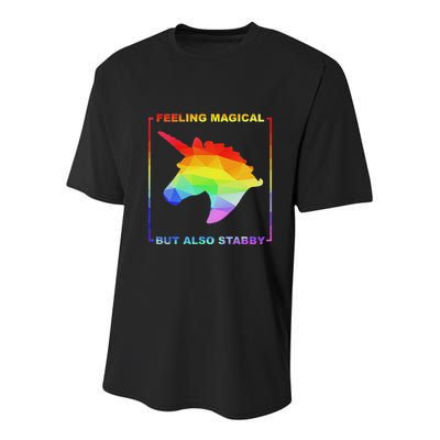 Feeling Magical But Also Stabby Funny Unicorn Youth Performance Sprint T-Shirt