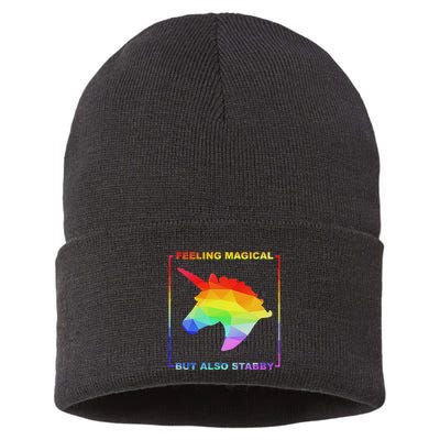 Feeling Magical But Also Stabby Funny Unicorn Sustainable Knit Beanie
