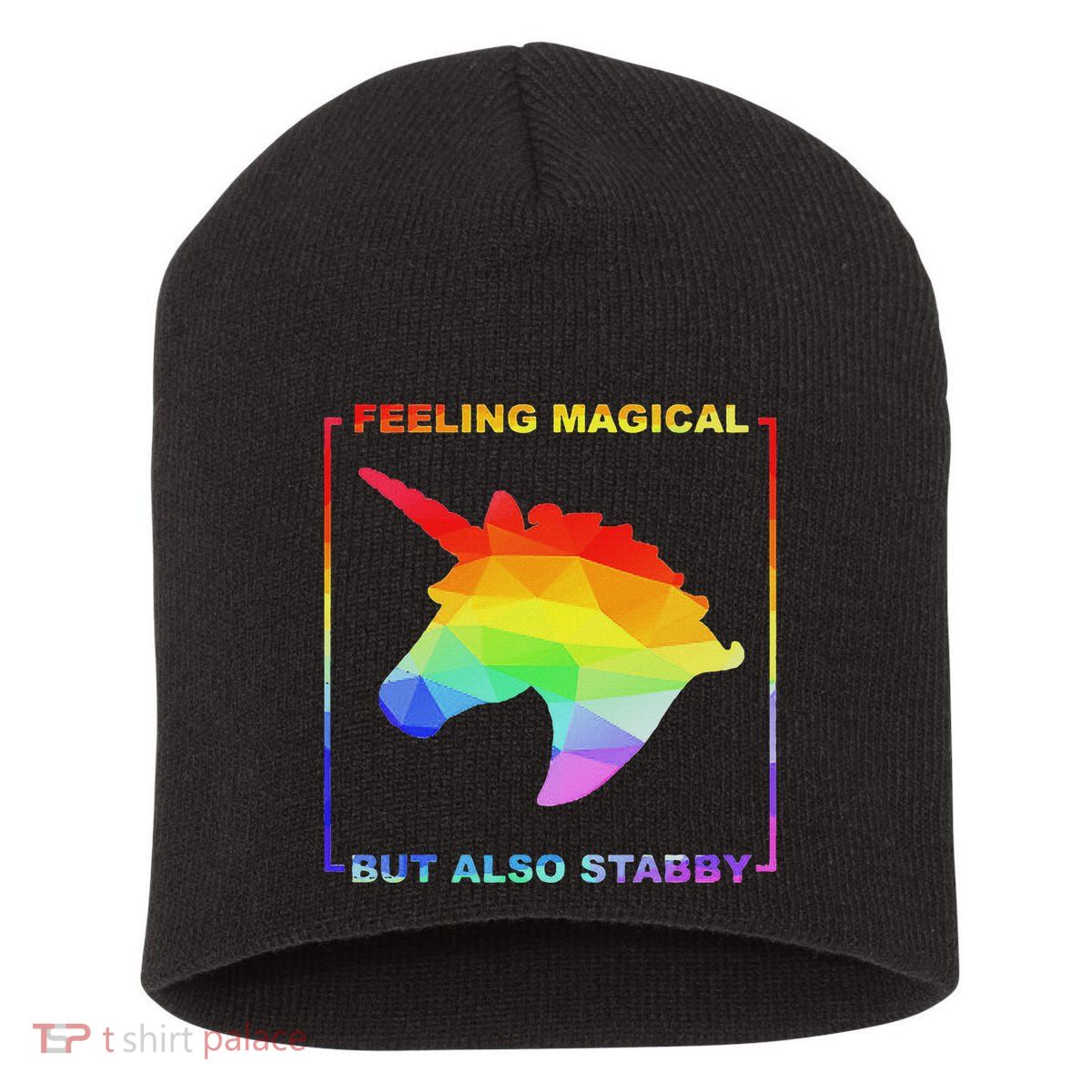 Feeling Magical But Also Stabby Funny Unicorn Short Acrylic Beanie