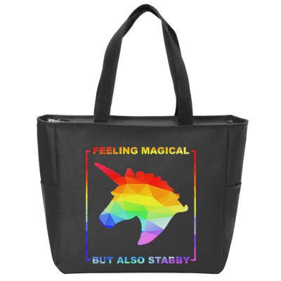 Feeling Magical But Also Stabby Funny Unicorn Zip Tote Bag
