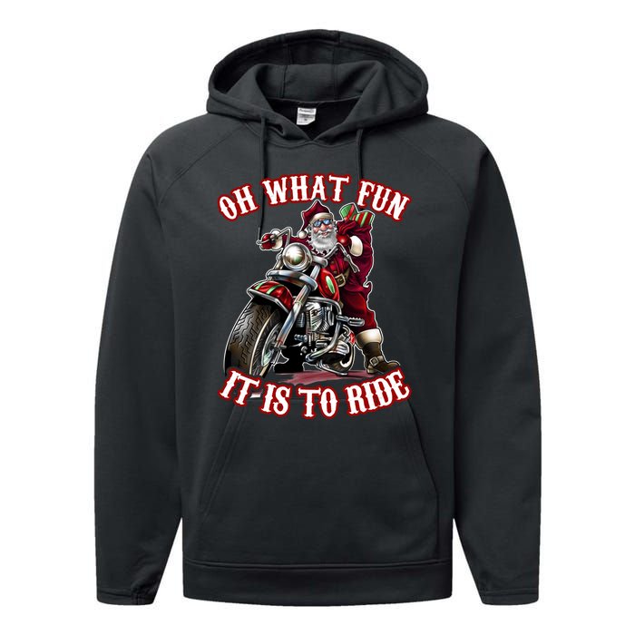 Funny Motorcycle Biker Grandpa Santa Rider Christmas Gift Performance Fleece Hoodie