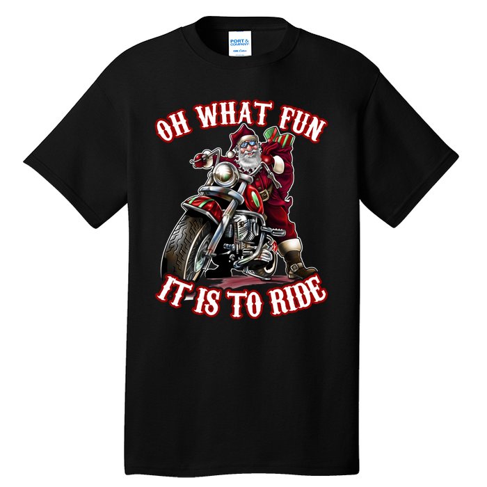 Funny Motorcycle Biker Grandpa Santa Rider Christmas Gift Tall T-Shirt