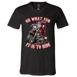 Funny Motorcycle Biker Grandpa Santa Rider Christmas Gift V-Neck T-Shirt