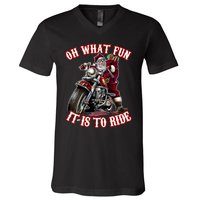 Funny Motorcycle Biker Grandpa Santa Rider Christmas Gift V-Neck T-Shirt