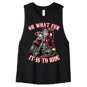 Funny Motorcycle Biker Grandpa Santa Rider Christmas Gift Women's Racerback Cropped Tank