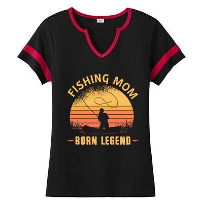 Fishing Mom Born Legend Gift Funny Wildlife Outdoor Hunting Cute Gift Ladies Halftime Notch Neck Tee