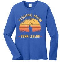 Fishing Mom Born Legend Gift Funny Wildlife Outdoor Hunting Cute Gift Ladies Long Sleeve Shirt