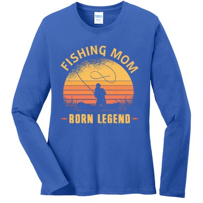 Fishing Mom Born Legend Gift Funny Wildlife Outdoor Hunting Cute Gift Ladies Long Sleeve Shirt