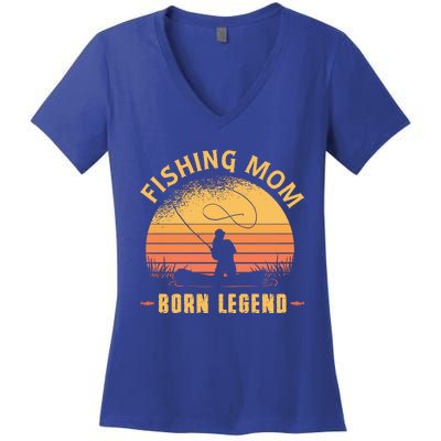 Fishing Mom Born Legend Gift Funny Wildlife Outdoor Hunting Cute Gift Women's V-Neck T-Shirt