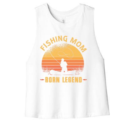 Fishing Mom Born Legend Gift Funny Wildlife Outdoor Hunting Cute Gift Women's Racerback Cropped Tank