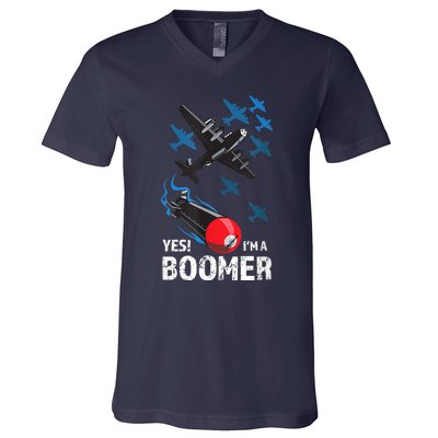 Funny Military Bomber Design For Boomers V-Neck T-Shirt