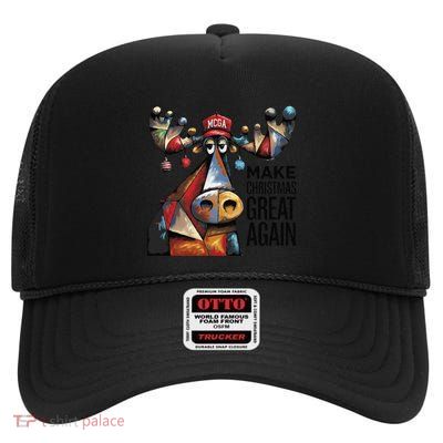 Funny Make Christmas Great Again Moose Trump Election Win High Crown Mesh Back Trucker Hat