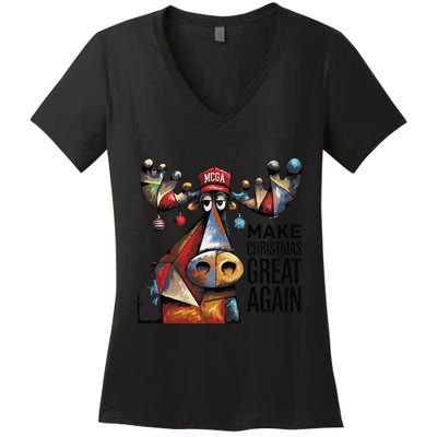 Funny Make Christmas Great Again Moose Trump Election Win Women's V-Neck T-Shirt