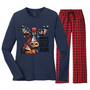 Funny Make Christmas Great Again Moose Trump Election Win Women's Long Sleeve Flannel Pajama Set 