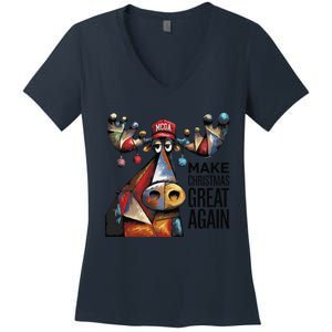 Funny Make Christmas Great Again Moose Trump Election Win Women's V-Neck T-Shirt