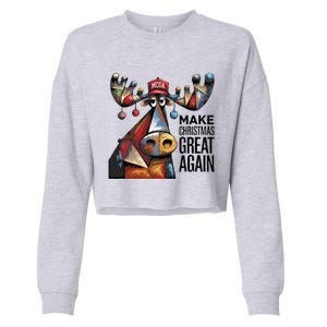 Funny Make Christmas Great Again Moose Trump Election Win Cropped Pullover Crew