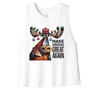 Funny Make Christmas Great Again Moose Trump Election Win Women's Racerback Cropped Tank