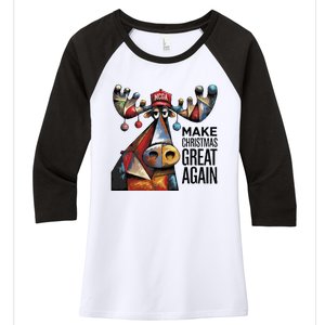 Funny Make Christmas Great Again Moose Trump Election Win Women's Tri-Blend 3/4-Sleeve Raglan Shirt