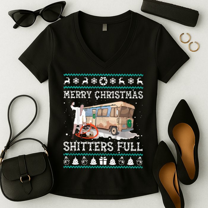 Funny Merry Christmas Shitters Full Sweater Ugly Women's V-Neck T-Shirt