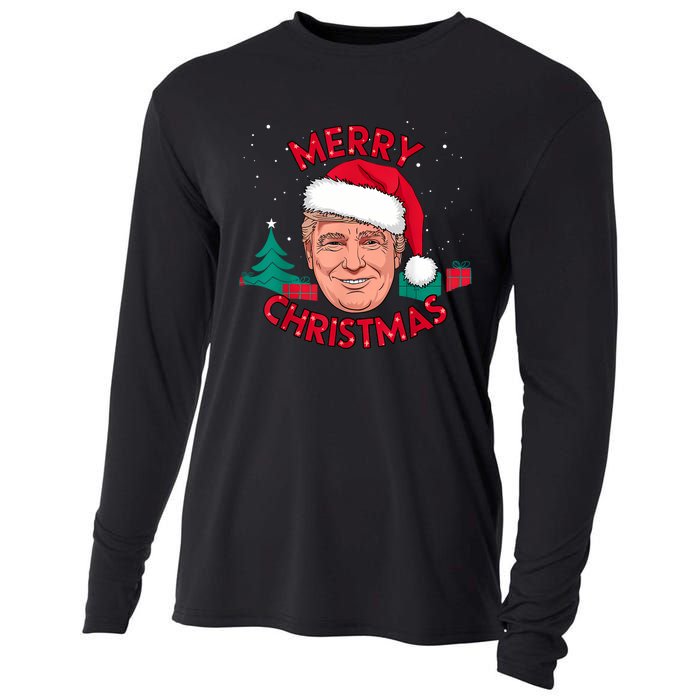 Funny Merry Christmas Trump Humorous Christmas Celebration Cooling Performance Long Sleeve Crew