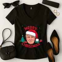 Funny Merry Christmas Trump Humorous Christmas Celebration Women's V-Neck T-Shirt