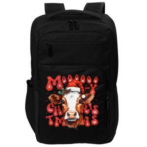 Funny Mooey Christmas Cow Christmas Retro Santa Hat Cow Xmas Impact Tech Backpack