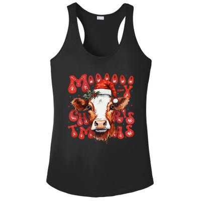 Funny Mooey Christmas Cow Christmas Retro Santa Hat Cow Xmas Ladies PosiCharge Competitor Racerback Tank