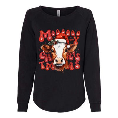 Funny Mooey Christmas Cow Christmas Retro Santa Hat Cow Xmas Womens California Wash Sweatshirt