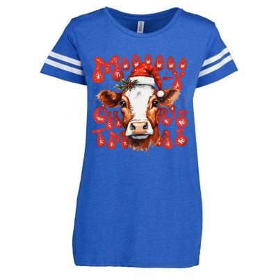 Funny Mooey Christmas Cow Christmas Retro Santa Hat Cow Xmas Enza Ladies Jersey Football T-Shirt