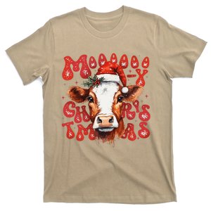 Funny Mooey Christmas Cow Christmas Retro Santa Hat Cow Xmas T-Shirt