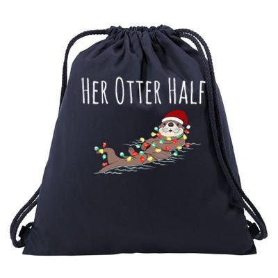 Funny Matching Couple His And Her Otter Half Ugly Christmas Drawstring Bag