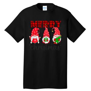 Funny Merry Christmas Buffalo Plaid Cute Gnomes Xmas Costume Tall T-Shirt