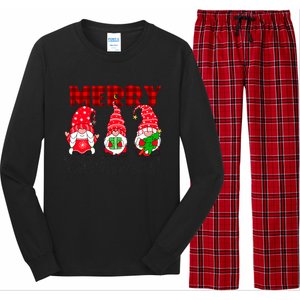 Funny Merry Christmas Buffalo Plaid Cute Gnomes Xmas Costume Long Sleeve Pajama Set