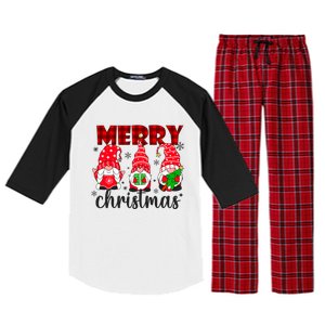 Funny Merry Christmas Buffalo Plaid Cute Gnomes Xmas Costume Raglan Sleeve Pajama Set