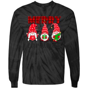 Funny Merry Christmas Buffalo Plaid Cute Gnomes Xmas Costume Tie-Dye Long Sleeve Shirt