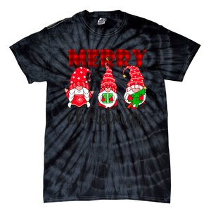 Funny Merry Christmas Buffalo Plaid Cute Gnomes Xmas Costume Tie-Dye T-Shirt