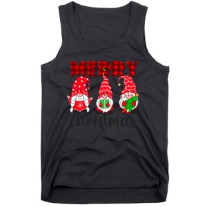 Funny Merry Christmas Buffalo Plaid Cute Gnomes Xmas Costume Tank Top