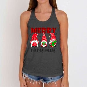 Funny Merry Christmas Buffalo Plaid Cute Gnomes Xmas Costume Women's Knotted Racerback Tank