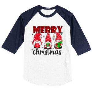 Funny Merry Christmas Buffalo Plaid Cute Gnomes Xmas Costume Baseball Sleeve Shirt