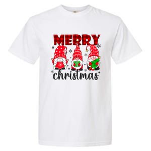 Funny Merry Christmas Buffalo Plaid Cute Gnomes Xmas Costume Garment-Dyed Heavyweight T-Shirt