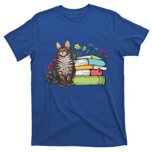 Funny Maine Coon Cat Owner Books Reading Flowers Great Gift T-Shirt