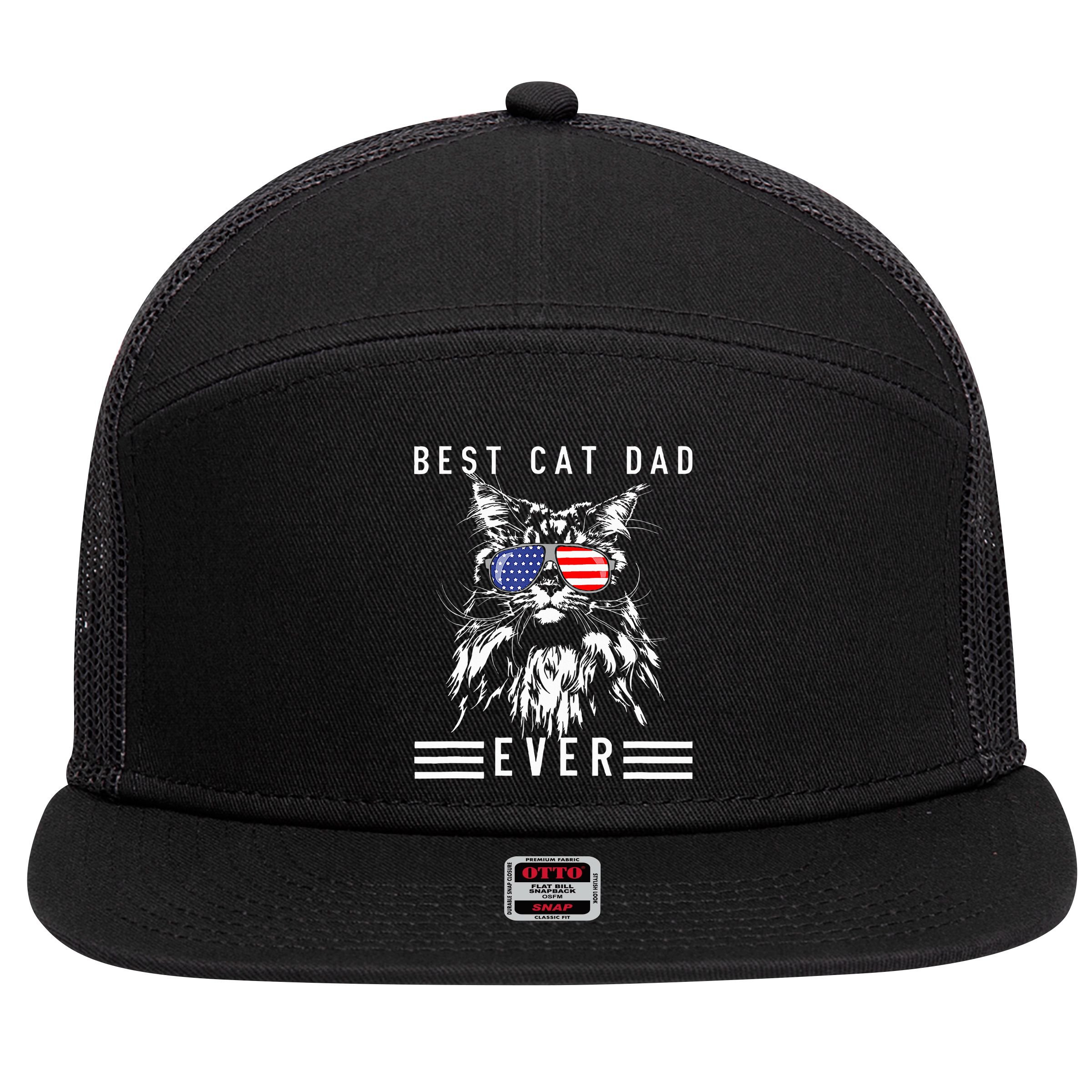 Funny Maine Coon Cat Best Cat Dad Ever Funny Cat Maine Coon 7 Panel Mesh Trucker Snapback Hat