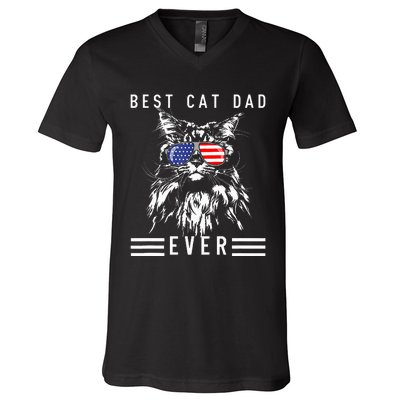 Funny Maine Coon Cat Best Cat Dad Ever Funny Cat Maine Coon V-Neck T-Shirt