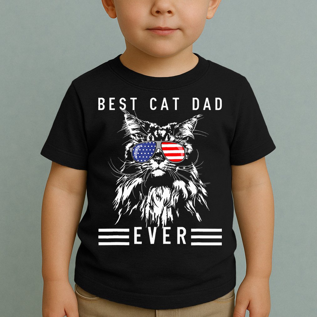 Funny Maine Coon Cat Best Cat Dad Ever Funny Cat Maine Coon Toddler T-Shirt