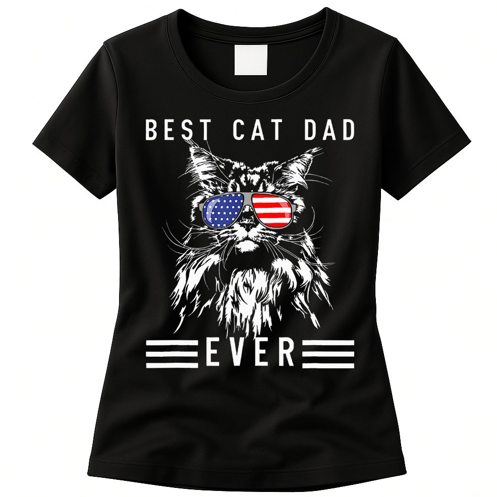 Funny Maine Coon Cat Best Cat Dad Ever Funny Cat Maine Coon Womens T-Shirt